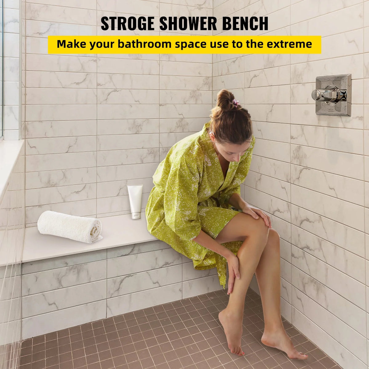 VEVOR Board Shower Bench Rectangle Bench Ready to Tile&Waterproof 38.2x11.4x20" - View 2
