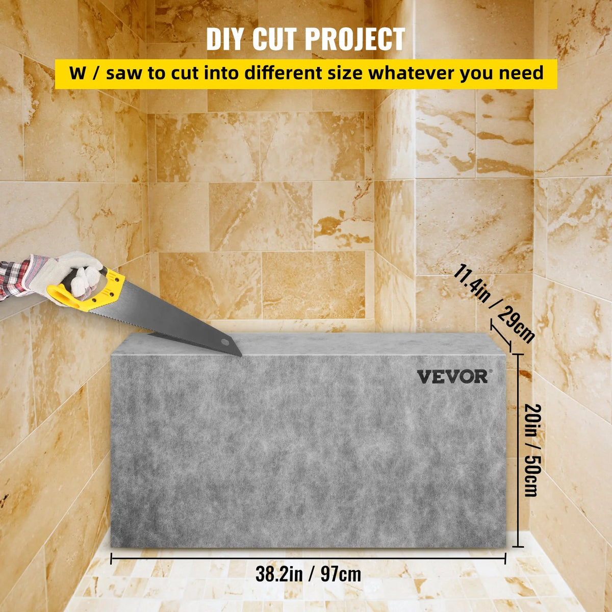 VEVOR Board Shower Bench Rectangle Bench Ready to Tile&Waterproof 38.2x11.4x20" - View 4