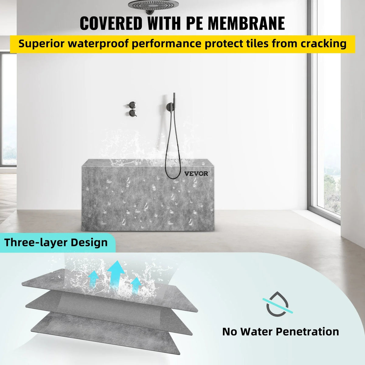 VEVOR Board Shower Bench Rectangle Bench Ready to Tile&Waterproof 38.2x11.4x20" - View 5