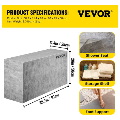 VEVOR Board Shower Bench Rectangle Bench Ready to Tile&Waterproof 38.2x11.4x20" - View 7