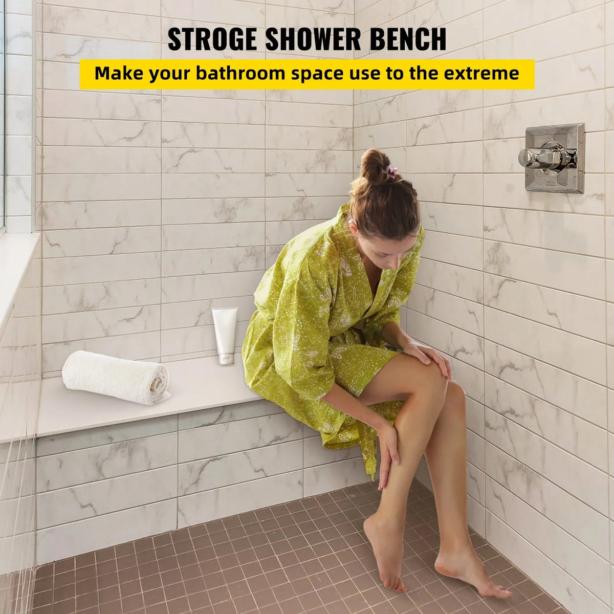 VEVOR Board Shower Bench Rectangle Bench Ready to Tile & Waterproof 47.2x16x20" - View 2