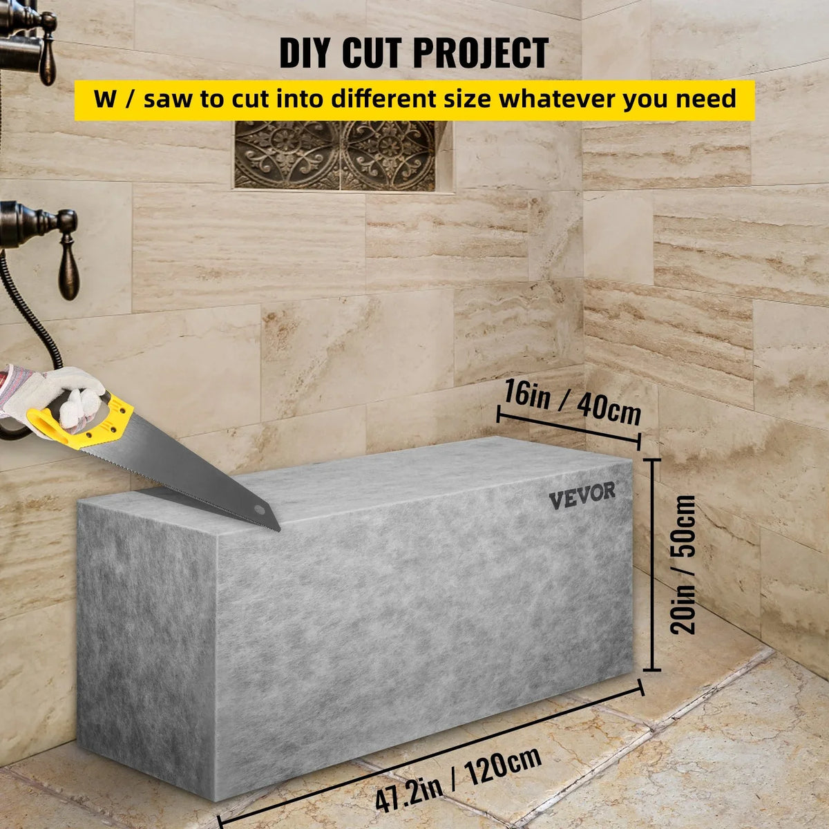 VEVOR Board Shower Bench Rectangle Bench Ready to Tile & Waterproof 47.2x16x20" - View 4