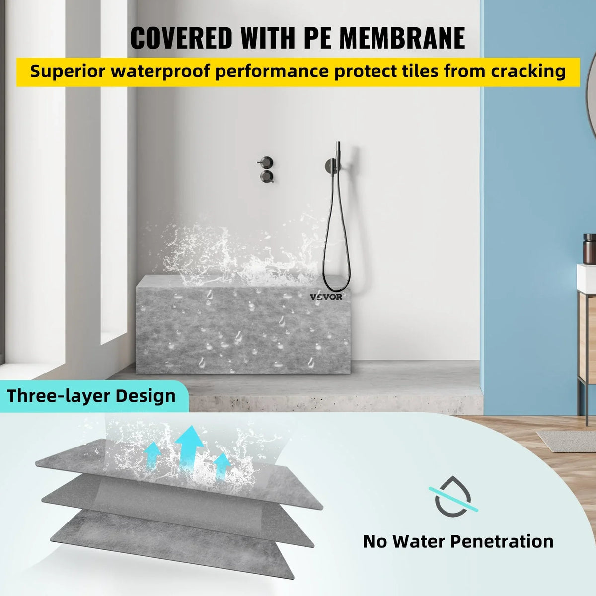 VEVOR Board Shower Bench Rectangle Bench Ready to Tile & Waterproof 47.2x16x20" - View 5