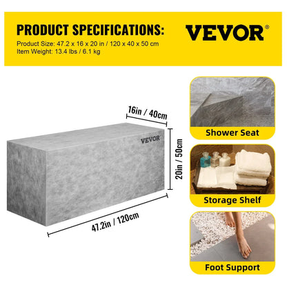 VEVOR Board Shower Bench Rectangle Bench Ready to Tile & Waterproof 47.2x16x20" - View 7