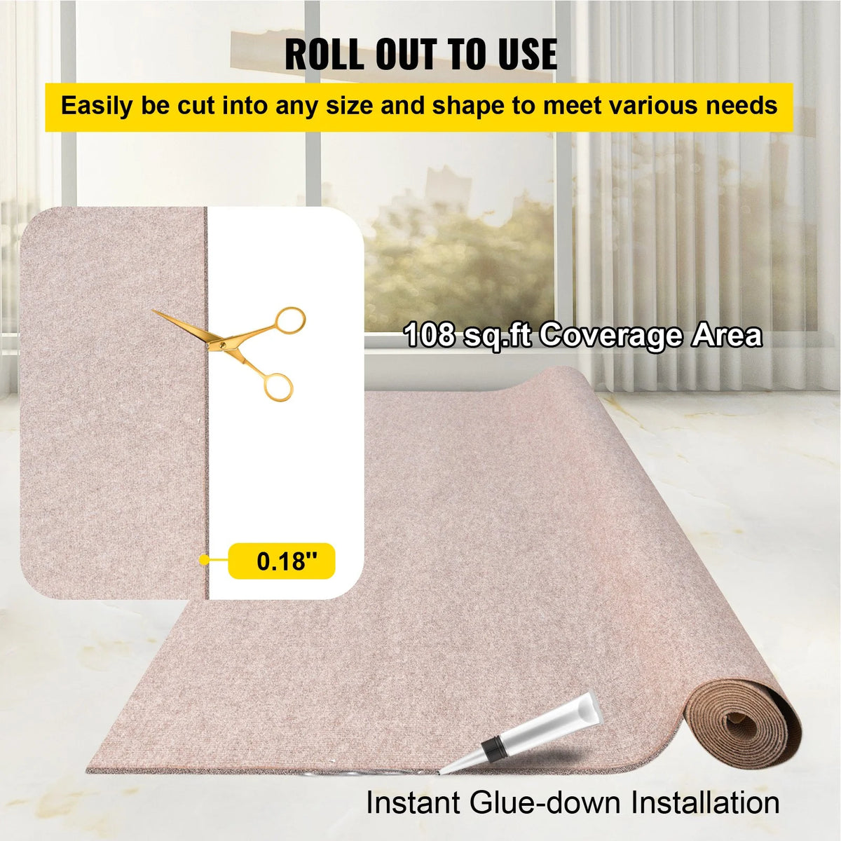 VEVOR Boat Carpet, 6 ft x 18 ft Marine Carpet for Boats, Waterproof Light Brown Carpet with Marine Backing Anti-Slide Marine Grade Boat Carpet Cuttable Easy to Clean Patio Rugs Deck Rug - View 4