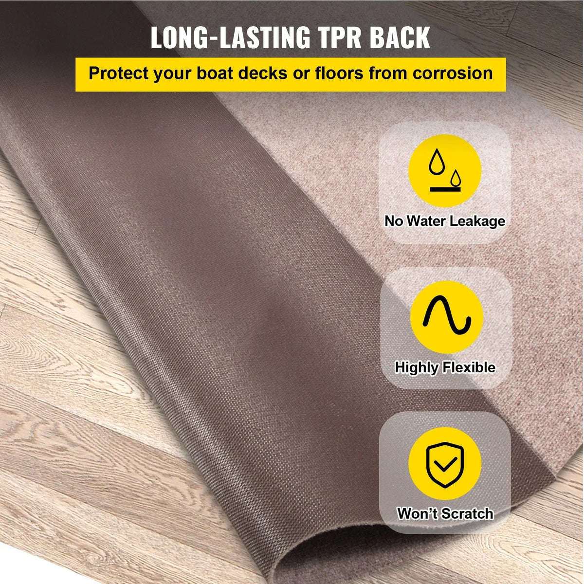 VEVOR Boat Carpet, 6 ft x 23 ft Marine Carpet for Boats, Waterproof Light Brown Carpet with Marine Backing Anti-Slide Marine Grade Boat Carpet Cuttable Easy to Clean Patio Rugs Deck Rug - View 3