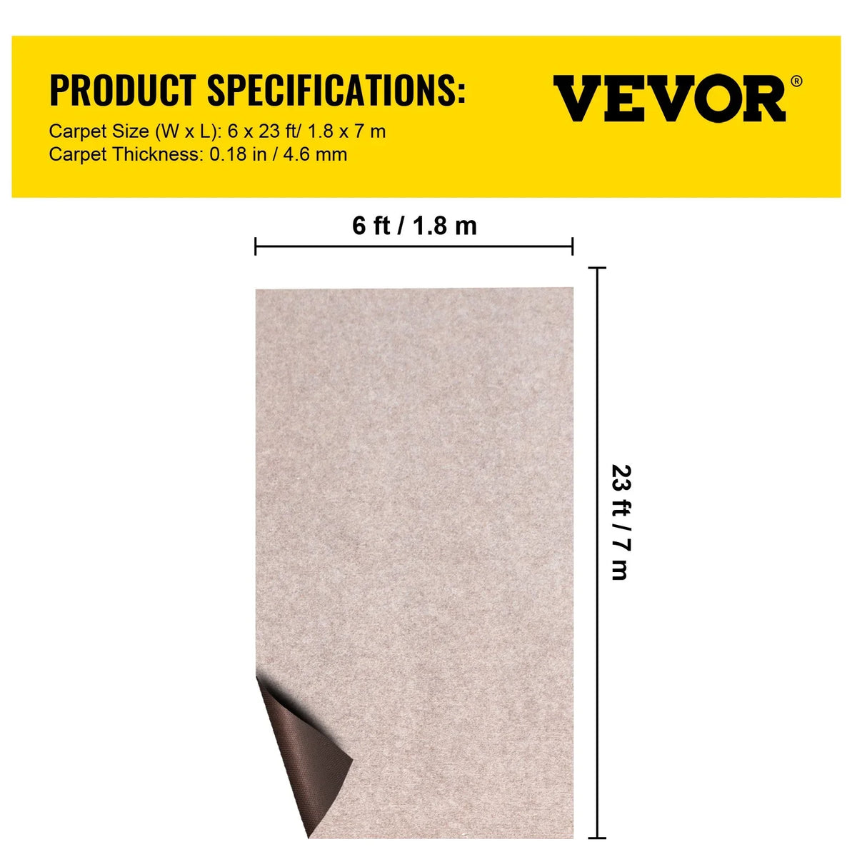 VEVOR Boat Carpet, 6 ft x 23 ft Marine Carpet for Boats, Waterproof Light Brown Carpet with Marine Backing Anti-Slide Marine Grade Boat Carpet Cuttable Easy to Clean Patio Rugs Deck Rug - View 6