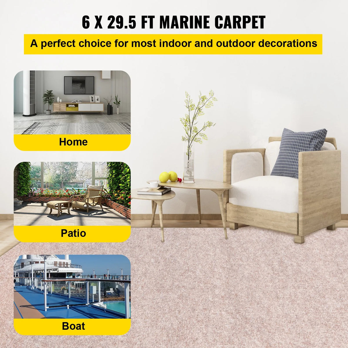 VEVOR Boat Carpet, 6 ft x 29.5 ft Marine Carpet for Boats, Waterproof Light Brown Carpet with Marine Backing Anti-Slide Marine Grade Boat Carpet Cuttable Easy to Clean Patio Rugs Deck