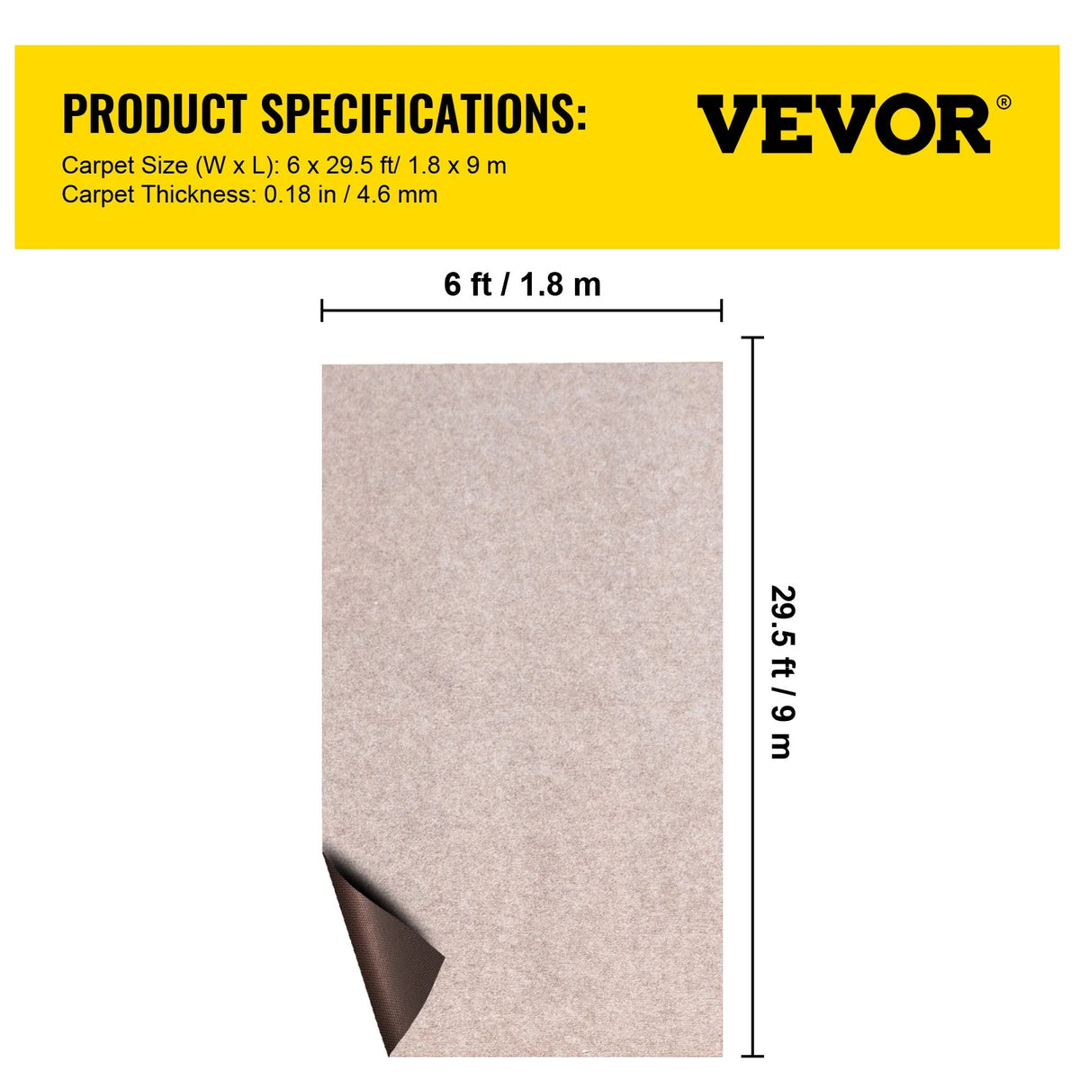 VEVOR Boat Carpet, 6 ft x 29.5 ft Marine Carpet for Boats, Waterproof Light Brown Carpet with Marine Backing Anti-Slide Marine Grade Boat Carpet Cuttable Easy to Clean Patio Rugs Deck - View 6