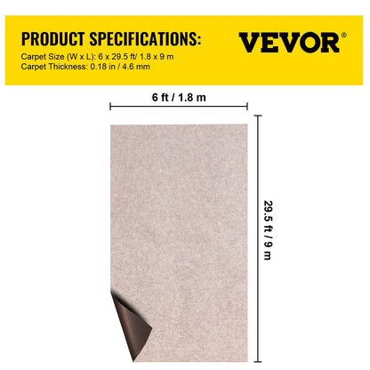VEVOR Boat Carpet, 6 ft x 29.5 ft Marine Carpet for Boats, Waterproof Light Brown Carpet with Marine Backing Anti-Slide Marine Grade Boat Carpet Cuttable Easy to Clean Patio Rugs Deck - View 6