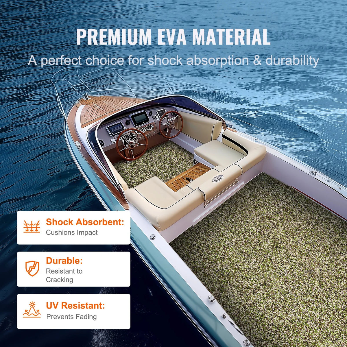 VEVOR Boat Flooring, EVA Foam Boat Decking 94.5" x 23.6", Non-Slip Self-Adhesive Flooring, 31.1sq.ft 2 Rolls of Marine Carpet for Boats, Yacht, Pontoon, Kayak Decking - View 3