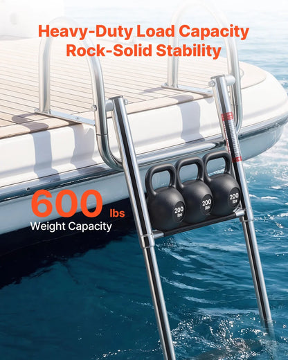 VEVOR Boat Ladder, 3 Steps, Stainless Steel Telescoping Folding Swim Deck Ladder for Rear Entry Inboard, 600 lbs Capacity with Wide Anti-Slip Steps & Handrails, for Outboards, Yacht, Pontoon Boats - View 4