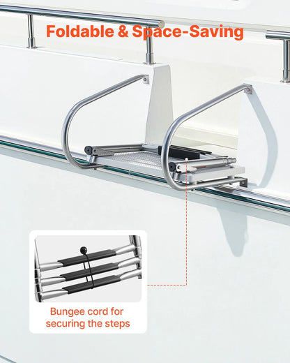 VEVOR Boat Ladder, 3 Steps, Stainless Steel Telescoping Folding Swim Deck Ladder for Rear Entry Inboard, 400 lbs Capacity with Wide Anti-Slip Steps & Handrails, for Outboards, Yacht, Pontoon Boats - View 6