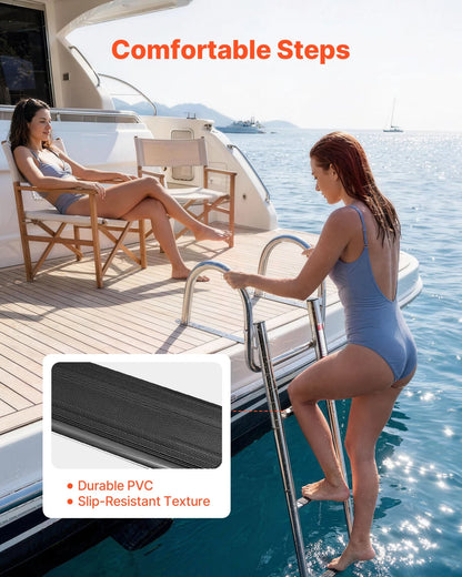 VEVOR Boat Ladder, 4 Steps, Stainless Steel Telescoping Folding Swim Deck Ladder for Rear Entry Inboard, 600 lbs Capacity with Wide Anti-Slip Steps & Handrails, for Outboards, Yacht, Pontoon Boats - View 2
