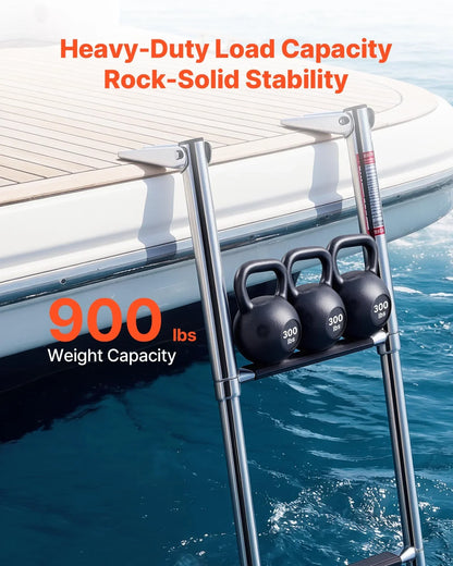 VEVOR Boat Ladder, 4 Steps, Stainless Steel Telescoping Folding Swim Deck Ladder for Rear Entry Inboard, Heavy Duty 900 lbs Capacity with Wide Anti-Slip Steps, for Outboards, Yacht, Pontoon Boats - View 3