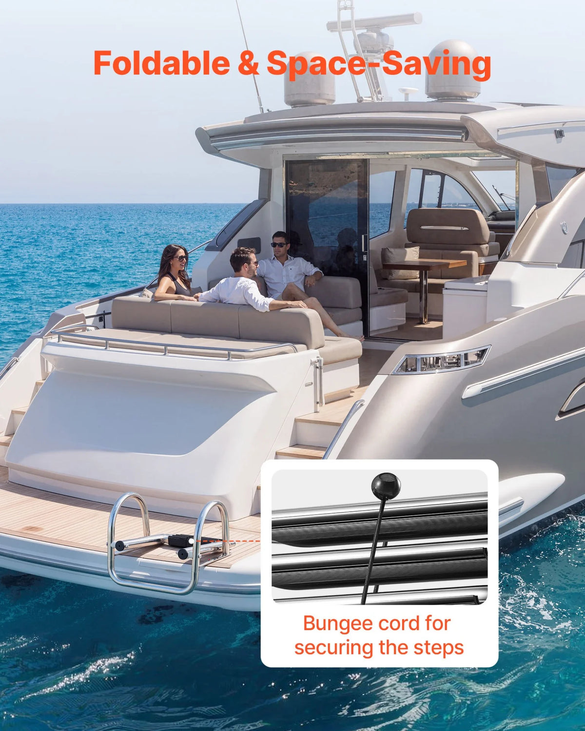 VEVOR Boat Ladder, 4 Steps, Stainless Steel Telescoping Folding Swim Deck Ladder for Rear Entry Inboard, 600 lbs Capacity with Wide Anti-Slip Steps & Handrails, for Outboards, Yacht, Pontoon Boats - View 5