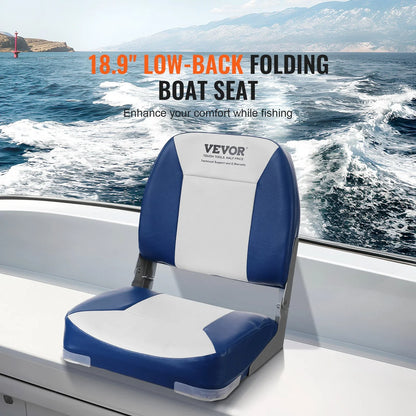 VEVOR Boat Seat, 18.9" Low Back Boat Seat, Folding Boat Chair with Thickened Sponge Padding and Hinge, Fold-Down Boat Captain Chair for Fishing Boat, Sightseeing Boat, Speedboat, Canoe, 1-Piece - View 2