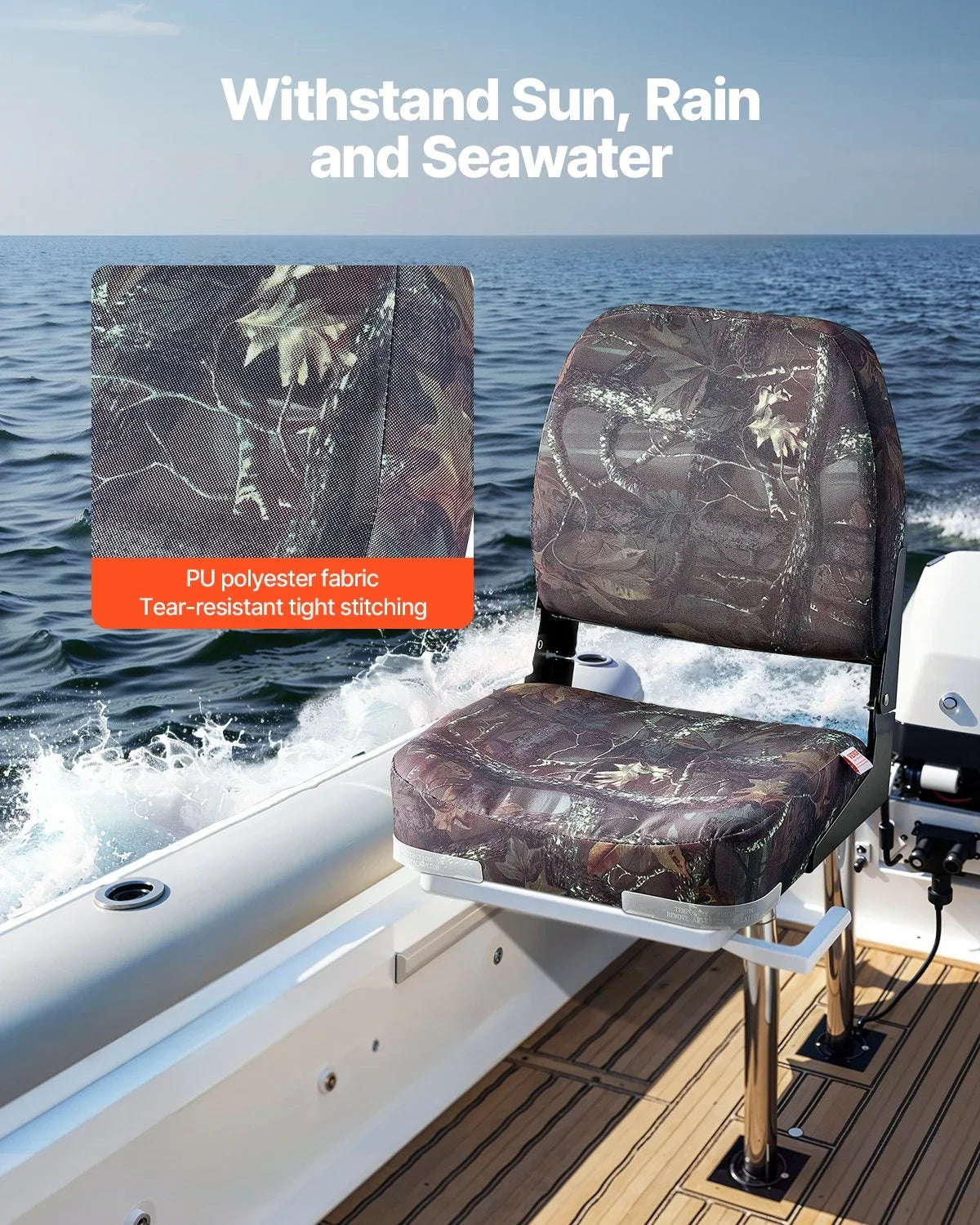 VEVOR Boat Seat Low Backrest Flip Up Boat Seat Sponge Cushion Camouflage 2pcs - View 2
