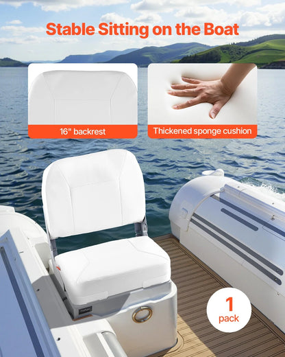 VEVOR Boat Seat Low Backrest Folding Fishing Boat Seat Sponge Cushion White