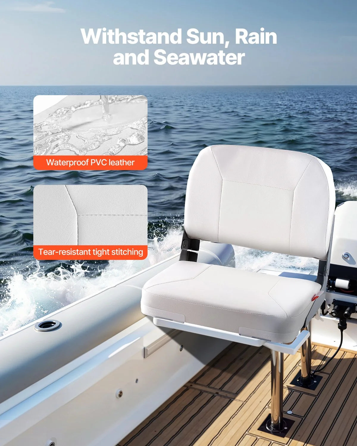 VEVOR Boat Seat Low Backrest Folding Fishing Boat Seat Sponge Cushion White - View 2