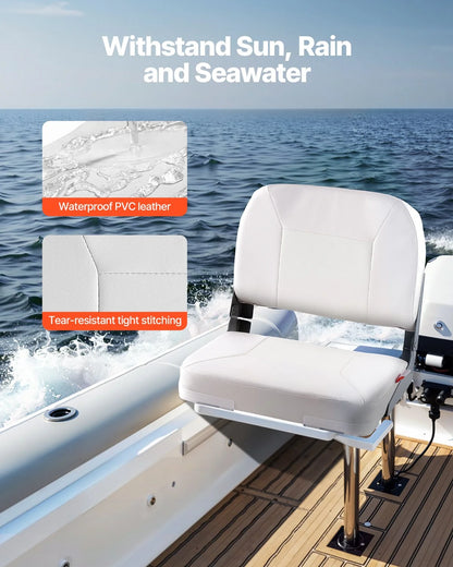 VEVOR Boat Seat Low Backrest Folding Fishing Boat Seat Sponge Cushion White - View 2