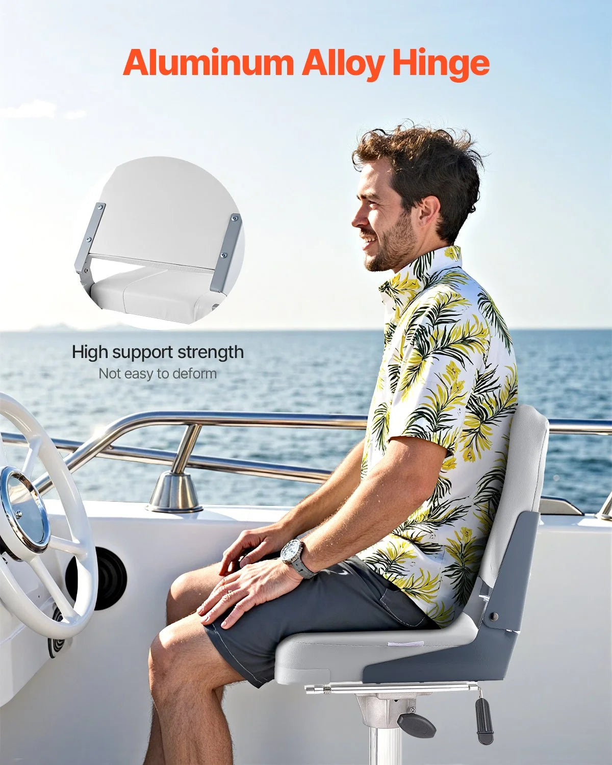 VEVOR Boat Seat Low Backrest Folding Fishing Boat Seat Sponge Cushion White - View 3