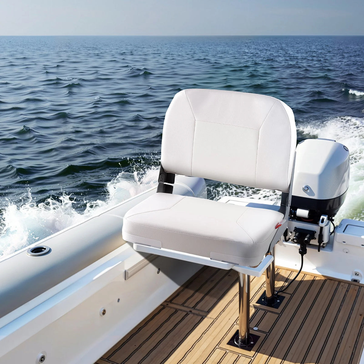 VEVOR Boat Seat Low Backrest Folding Fishing Boat Seat Sponge Cushion White - View 7