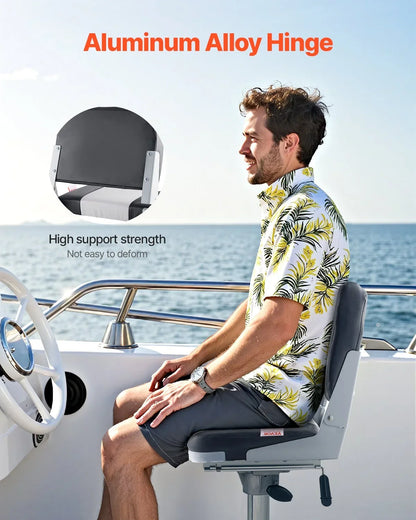 VEVOR Boat Seat, Low Backrest, Folding Fishing Boat Seat with Thickened Sponge Cushion & Waterproof PVC Leather, Aluminum Alloy Hinges, Flip Up Boat Seat for Fishing Boats, Yachts, Ships, Black & Grey - View 3