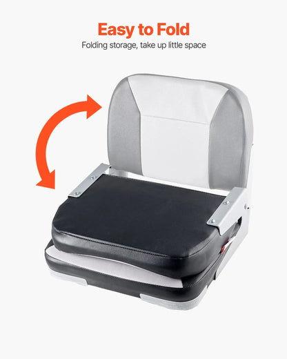 VEVOR Boat Seat, Low Backrest, Folding Fishing Boat Seat with Thickened Sponge Cushion & Waterproof PVC Leather, Aluminum Alloy Hinges, Flip Up Boat Seat for Fishing Boats, Yachts, Ships, Black & Grey - View 4