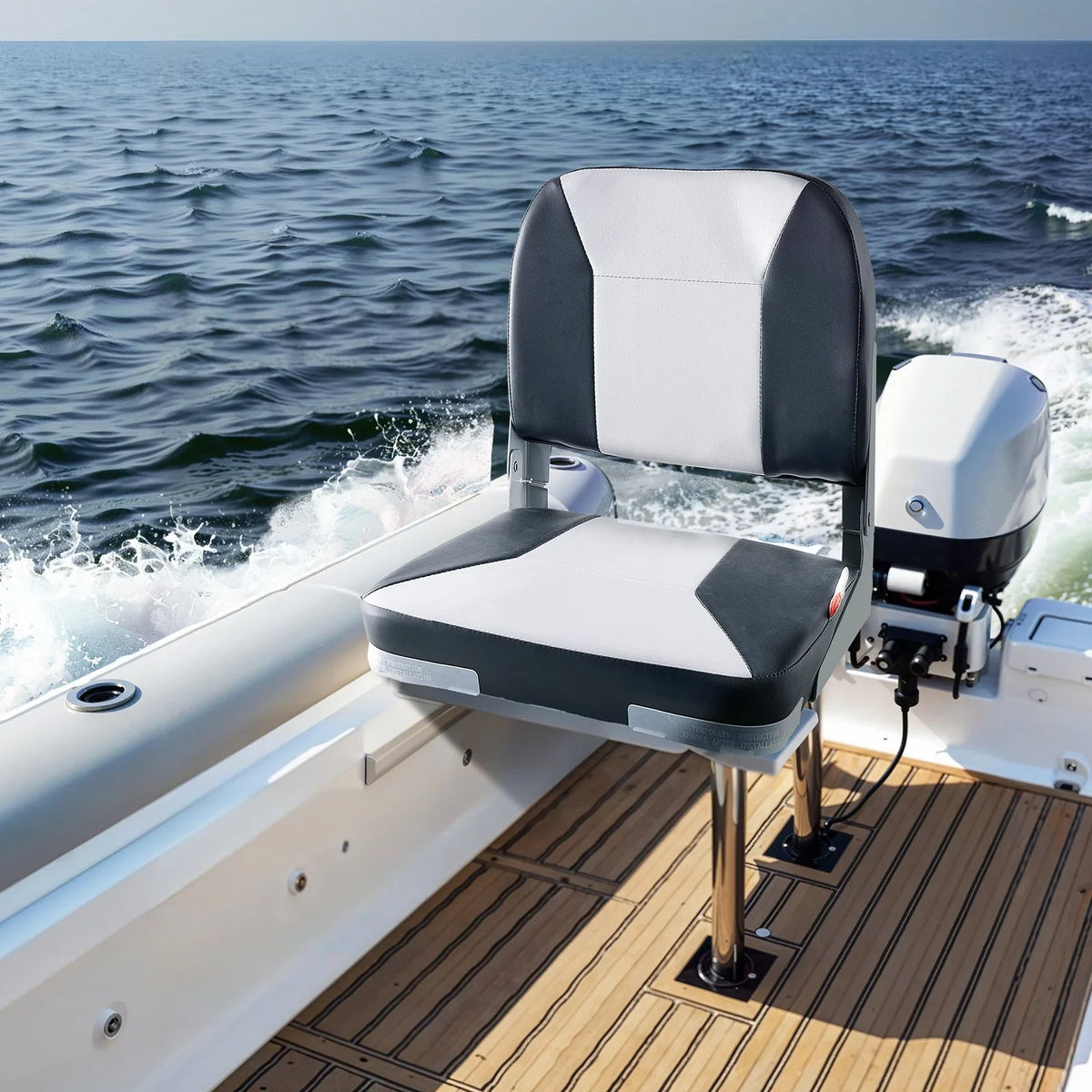 VEVOR Boat Seat, Low Backrest, Folding Fishing Boat Seat with Thickened Sponge Cushion & Waterproof PVC Leather, Aluminum Alloy Hinges, Flip Up Boat Seat for Fishing Boats, Yachts, Ships, Black & Grey - View 7