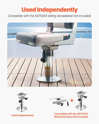 VEVOR Boat Seat Pedestal, Adjustable Height from 12.76 to 18.7 Inches, Aluminum Alloy Boat Chair Base with Locking Design, Waterproof & Rust-resistant, Ideal for Fishing and Boating Enthusiasts - View 5