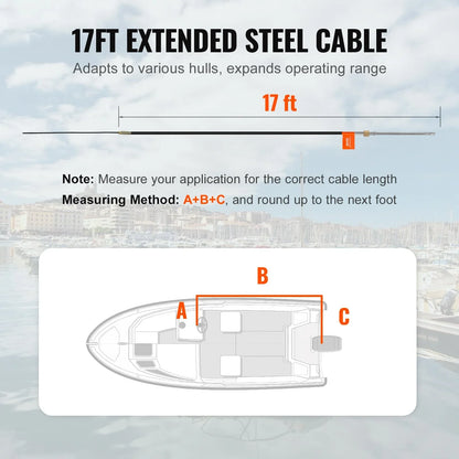 VEVOR Boat Steering Cable, 17 Feet Outboard Marine Rotary Steering Cable, 1/2 Ton High Tensile Strength, Replacement Steering Cable Compatible with Most Single-Station Outboard Steering Systems - View 2