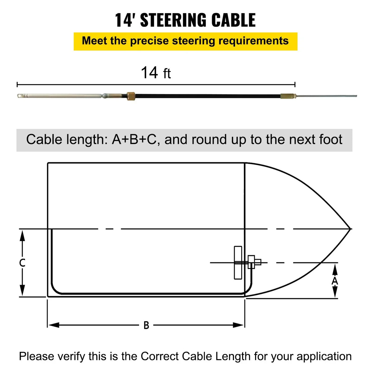 VEVOR Boat Steering System, Outboard Steering Kit with Boat Steering Control Cable 14' Steering Cable Marine Steering System 3/4" Shaft - View 2
