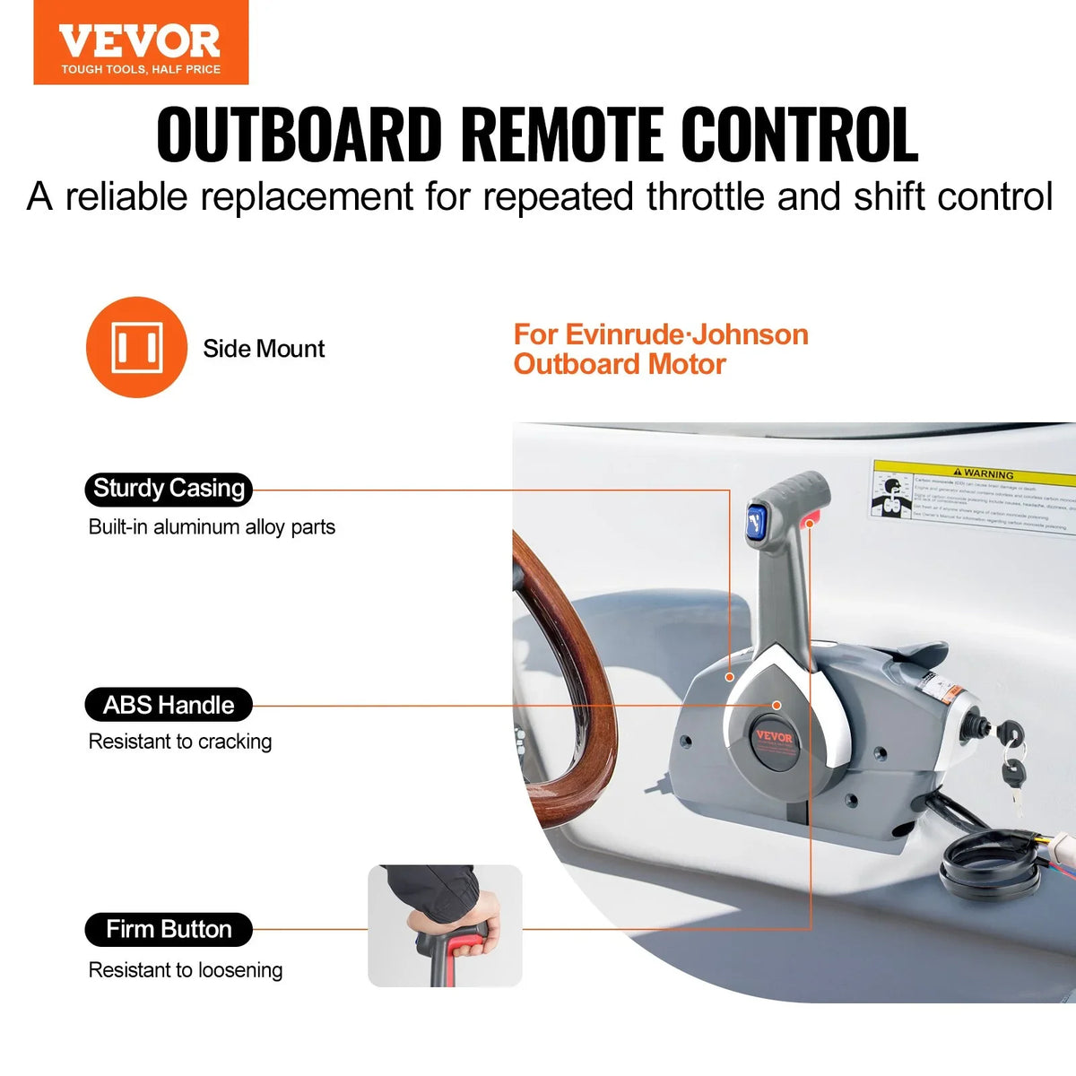 VEVOR Boat Throttle Control, 5006180 Side-Mounted Outboard Remote Control Box for Evinrude Johnson, Marine Throttle Control Box with Power Trim Switch and Lanyard - View 2