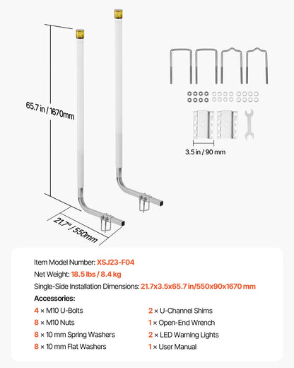 VEVOR Boat Trailer Guide, 65.7 in with LED Light Trailer Guide Poles, 2PCS High-Hardness Steel Guide-Ons, Wide Adjustable Trailers Guides with PVC Pipes, for Ski Boat, Fishing Boat, Sailboat Trailers - View 6