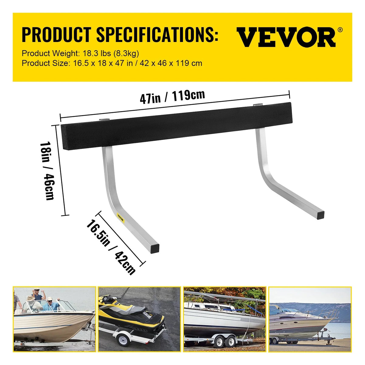 VEVOR Boat Trailer Guide-ons, 2 PCS Rustproof Steel Trailer Guide ons, Trailer Guides with Carpet-Padded Boards, Mounting Parts Included, for Ski Boat, Fishing Boat or Sailboat Trailer - View 6