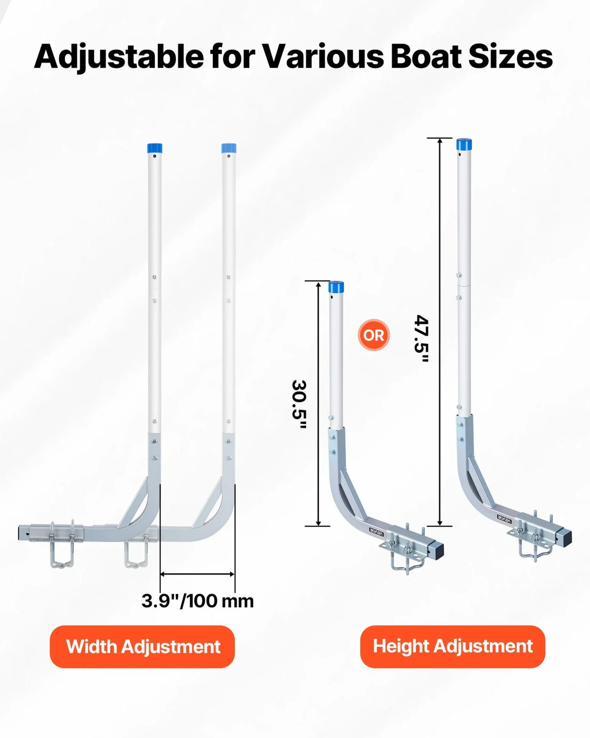 VEVOR Boat Trailer Guides, 30.5 in/47.5 in Height Guide Poles, 2PCS High-Hardness Steel Trailer Guide-Ons, Adjustable Guide Poles with PVC Pipes, for Ski Boats, Compact Fishing Boats, Small Sailboat - View 2