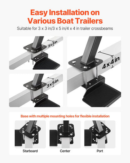 VEVOR Boat Trailer Steps, 3-Step, Heavy-Duty Boat Trailer Steps with Handle, Non-Slip Surface, 3 Mounting Angle Options, Carbon Steel Ladder Suitable for 3" x 3"/3" x 5"/4" x 4" Frame, Bottom Mounting - View 4