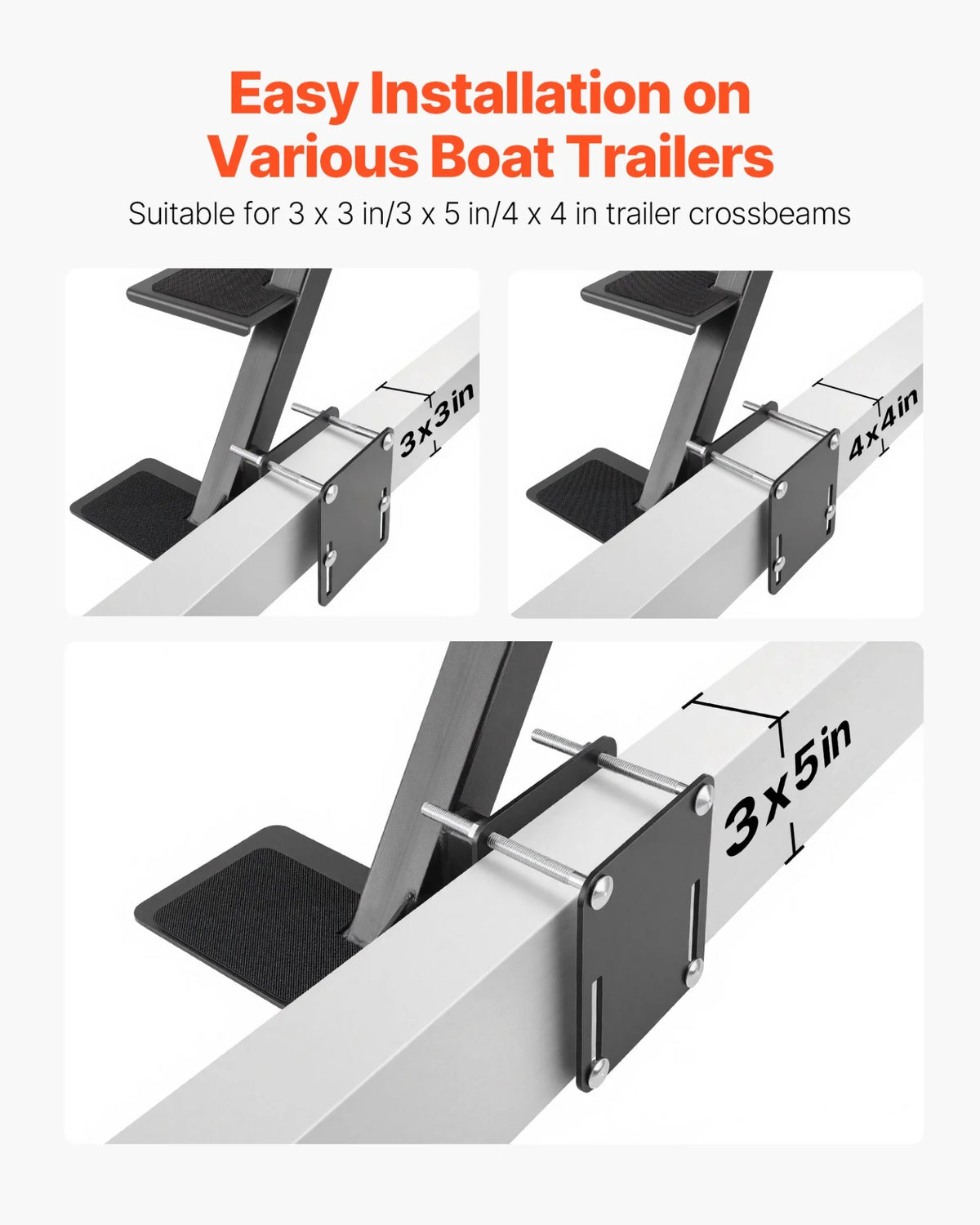 VEVOR Boat Trailer Steps, 3-Step, Heavy-Duty Boat Trailer Steps with Handle, Non-Slip Surface, 3 Mounting Angle Options, Carbon Steel Ladder Suitable for 3" x 3"/3" x 5"/4" x 4" Frame, Side Mounting - View 4