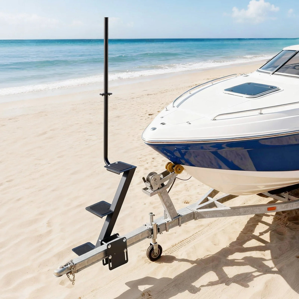VEVOR Boat Trailer Steps, 3-Step, Heavy-Duty Boat Trailer Steps with Handle, Non-Slip Surface, 3 Mounting Angle Options, Carbon Steel Ladder Suitable for 3" x 3"/3" x 5"/4" x 4" Frame, Side Mounting - View 7