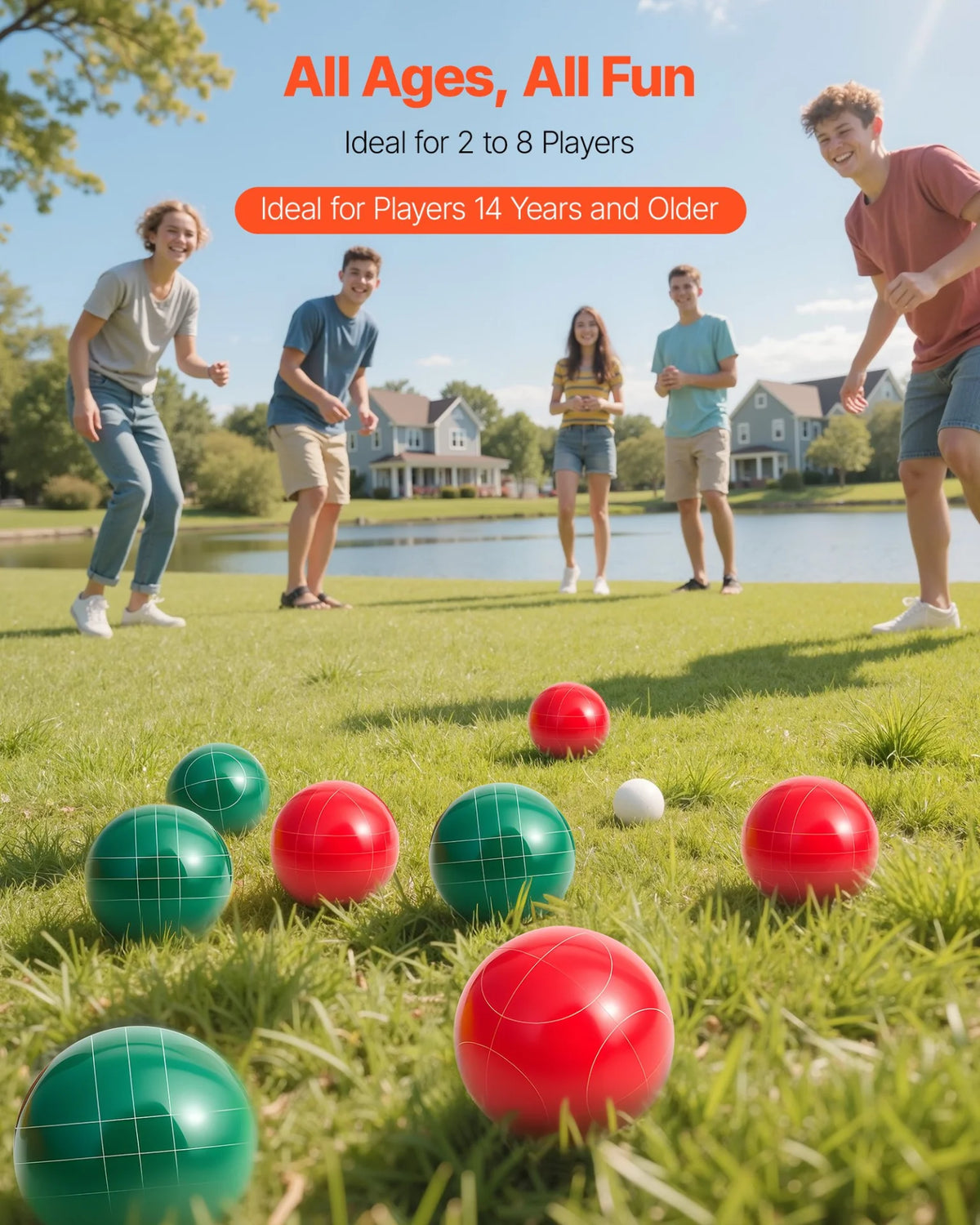 VEVOR Bocce Ball Set Bocce Ball Game Set 107 mm 8 Resin Balls 2 Colors for Beach - View 2