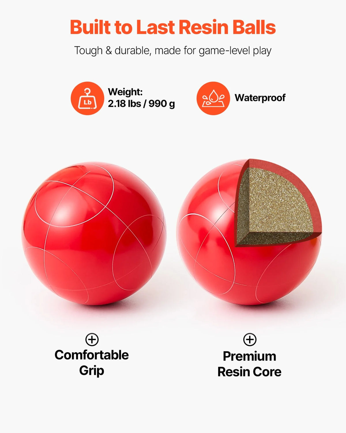 VEVOR Bocce Ball Set Bocce Ball Game Set 107 mm 8 Resin Balls 2 Colors for Beach - View 3