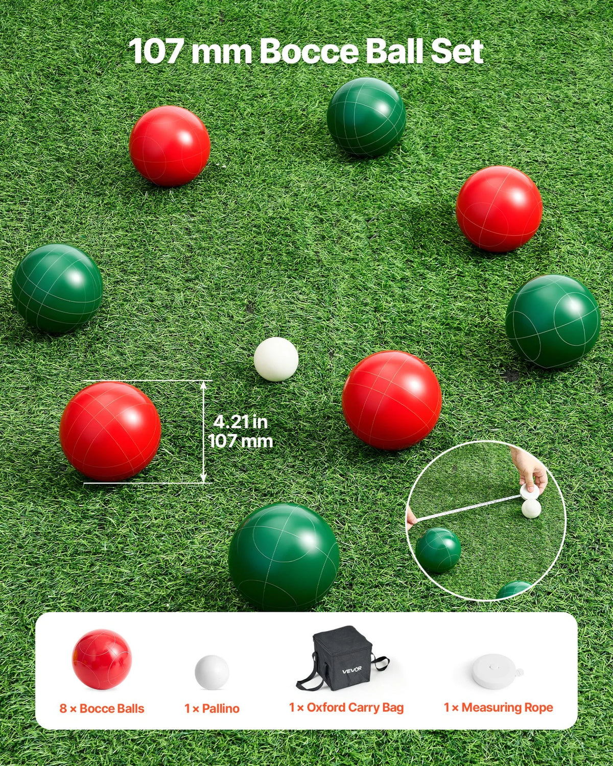 VEVOR Bocce Ball Set Bocce Ball Game Set 107 mm 8 Resin Balls 2 Colors for Beach - View 6