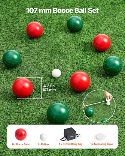 VEVOR Bocce Ball Set Bocce Ball Game Set 107 mm 8 Resin Balls 2 Colors for Beach - View 6