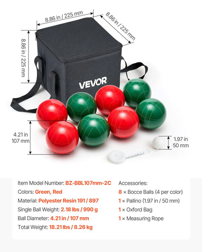 VEVOR Bocce Ball Set Bocce Ball Game Set 107 mm 8 Resin Balls 2 Colors for Beach - View 7
