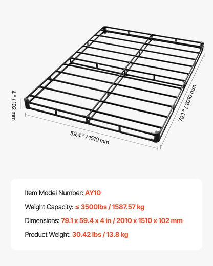 VEVOR Box Spring, Queen Size Bed Frame with Washable Fabric Cloth, Heavy Duty Metal Frame for Queen Bed, 4 in Mattress Foundation, 3500 lbs Max Weight Capacity, Easy Assembly, 79.1 L x 59.4 W x 4 H in - View 15