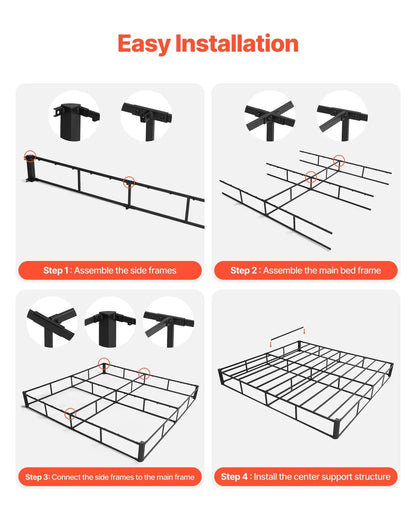 VEVOR Box Spring, Queen Size Bed Frame with Washable Fabric Cloth, Heavy Duty Metal Frame for Queen Bed, 4 in Mattress Foundation, 3500 lbs Max Weight Capacity, Easy Assembly, 79.1 L x 59.4 W x 4 H in - View 5