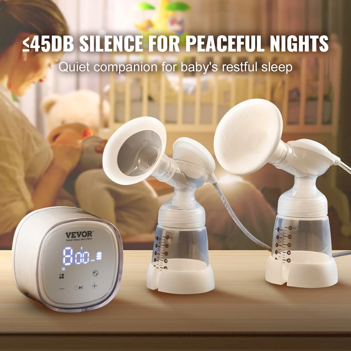 VEVOR Breast Pump Double Electric Breast Pumps 4 Mode & 16 Level 300mmHg Suction - View 5