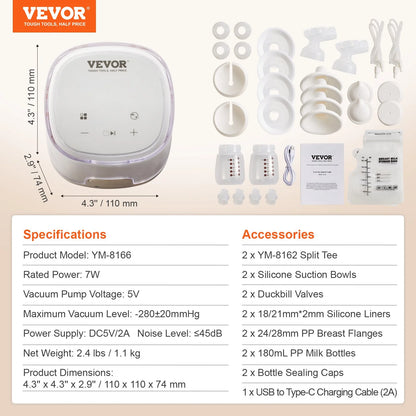VEVOR Breast Pump Double Electric Breast Pumps 4 Mode & 16 Level 300mmHg Suction - View 7