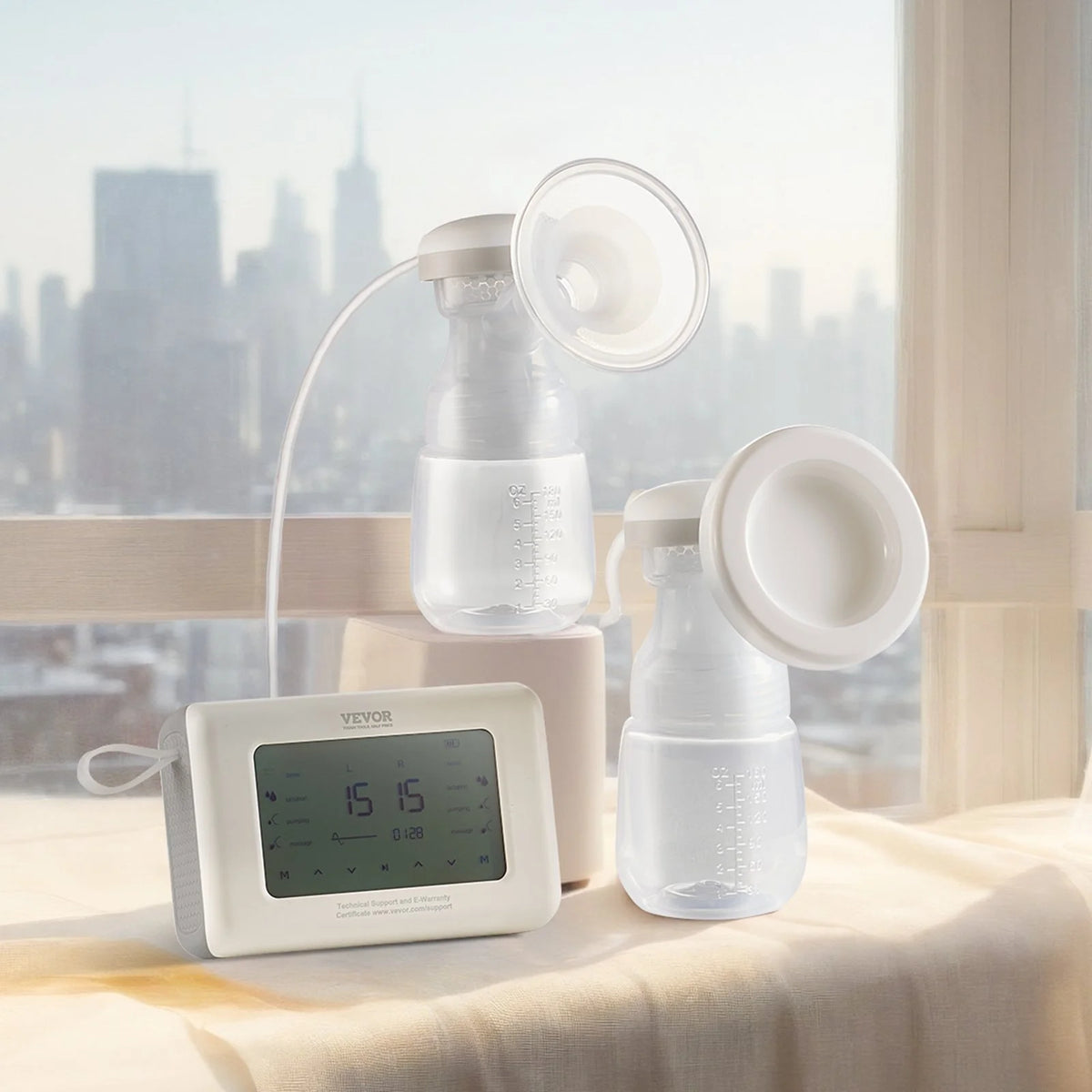 VEVOR Breast Pump, Single/Double Adjustable Electric Breast Pumps, 4 Modes & 9/15 Levels, Reciprocating Piston Pumps, 4000mAH Anti-Backflow Breastfeeding Pump with 300mmHg High Suction, 18/22mm Flange - View 8
